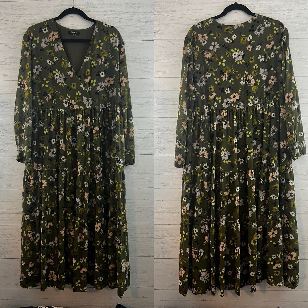 Madewell Cinch Waist Tiered Floral Print Midi Dress Size L